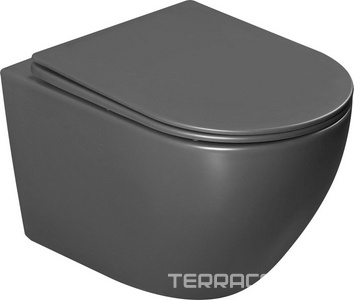 Унитаз подвесной, безободковый, смыв Tornado, 535х360х360мм, сиденье ультратонкое с микролифтом, крепеж в компл., (цв.антрацит матовый),  ZZ Vincea Globo VT1-14TMA