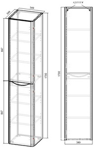 Шкаф подвесной h1700x350x350мм, 2 двери, петли слева, (цв.R.Wood),  ZZ Vincea Paola VSC-2P170RW-L