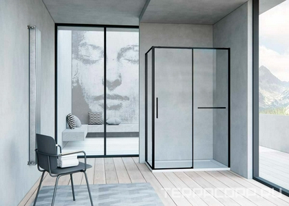 Душевой уголок 1000х800хh2000мм, прямоуг., правый/левый, (стекло прозрачное 6мм Easy Clean, фурн.цв.черный),  ZZ Vincea Slim Soft VSR-1SS8010CLB