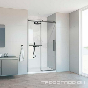 Дверь для душа, в нишу 1200хh1900мм, раздвижн, 1 дверь, 1 неподв.секция, правая/левая,(стекло прозр.8мм Easy Clean,фурн.цв.воронен.сталь), ZZ Vincea Como Soft VDS-1CS120CLGM