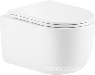 Унитаз подвесной, безободковый, смыв Tornado, 485x345x400мм, сиденье ультратонкое с микролифтом, крепеж в компл., (цв.белый), Evo ZZ
