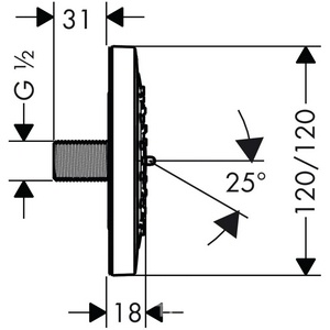 Форсунка боковая 120х120мм (душ. струя d100мм,поворот на 360, цв.белый/хром),  ZZ Hansgrohe PuraVida 28430400