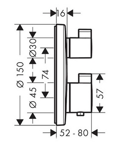 Термостат встраив. в стену для 2 потребителя, запорно-перекл.устройство, наружняя часть, БЕЗ скрытой части арт.01800180, (цв.матов.белый), ZZ Hansgrohe Ecostat S 15758700