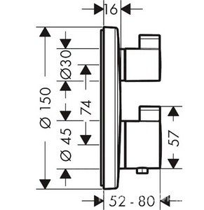 Термостат встраив. в стену для 2 потребителя, запорно-перекл.устройство, наружняя часть, БЕЗ скрытой части арт.01800180,(цв.полир.золото), ZZ Hansgrohe Ecostat S 15758990