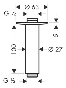 Кронштейн потолочный для верхнего душа, G 1/2, 100мм, (цв. хром),  ZZ Hansgrohe Raindance 27479000