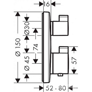 Термостат с запорным вентилем для 1 потребителя (встраив. наружняя часть, БЕЗ iBox арт. 01800180, цв. хром),  ZZ Hansgrohe Ecostat S 15757000