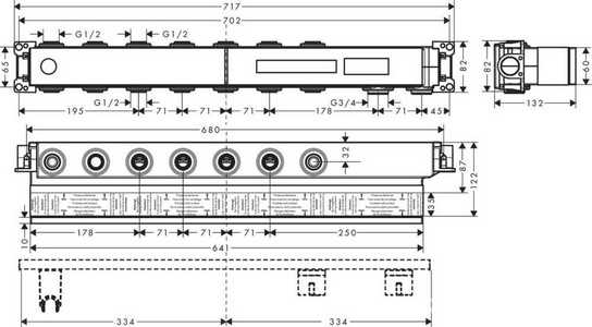 Скрытая часть встраиваемого термостатического смесителя для душа (ванны) на 5 потребителей, HG  ZZ Hansgrohe RainSelect 15313180