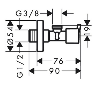 Кран-перекрыватель для подкл. смесителя д/раковины/биде, 1/2 х 3/8, цанга, розетка в компл., (цв.хром), HG ZZ Hansgrohe Универсал 13901000