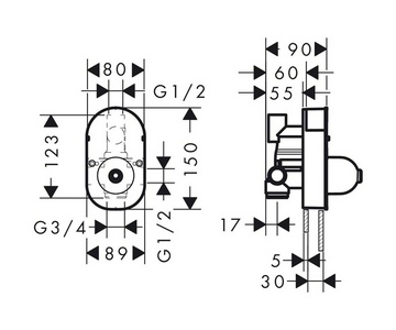 Скрытая часть для смесителя д/душа с переключателем, Hansgrohe Hansgrohe Универсал 31741180