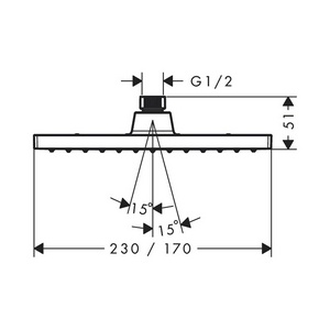 Верхний душ, лейка прямоуг. 230х170мм, 1 тип струи, (цв. хром),  230 1jet ZZ Hansgrohe Vernis Shape 26281000