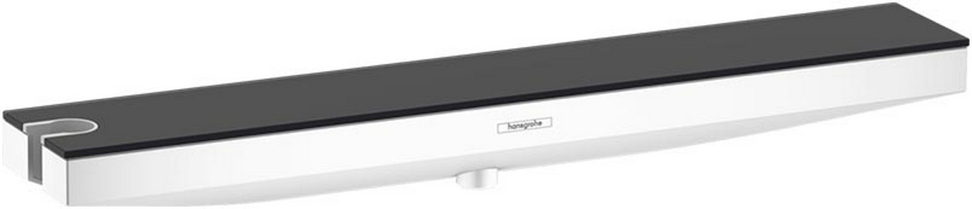 Настенный держатель с полкой, шланговое подсоединение с защитой от обратного тока 1/2" слева, (цв.матовый белый, полка цв.графитовый),  ZZ Hansgrohe Rainfinity 26843700