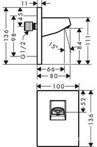 Держатель настенного верхнего душа 105, 1/2", (цв.черный матовый),  ZZ Hansgrohe Pulsify 24139670
