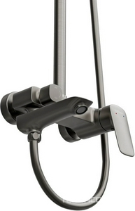 Смеситель для ванны(душа), со стационарным верхн.душем 31х21см., душевая лейка, шланг в компл., (цв.оружейная сталь),  ZZ BelBagno Due DUE-VSCM-GM