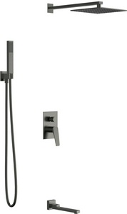 Душевой к-т: смеситель встр.в стену, верхний душ 248х248мм, излив, ручн.душ, шланг, кронштейн совмещ.со шланг.подсоед.,(цв.вороненная сталь), PURO ZZ Vincea Puro VSFW-5P1GM