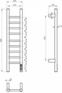 Полотенцесушитель 250xh800мм, электрический 110Вт, (цв.хром),  ZZ Wonzon & Woghand Bonn WW-AL4092-CR