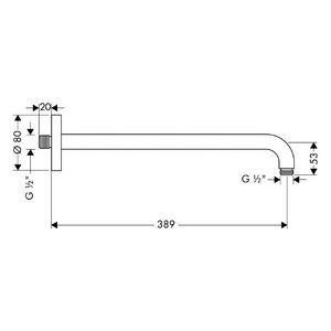 Кронштейн стеновой, для верхнего душа, 389мм, круглая розетка, (цв. матовый черный), Hansgrohe ZZ Hansgrohe Комплектующие 27413670