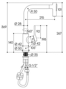 Смеситель для кухни, с вытяжным душем, 2 типа струи, (цв.хром),  ZZ Aqueduto ASSISTENTE ASI0700