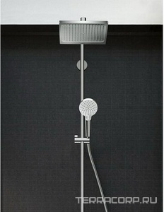 Смеситель для душа со стационарн. верхним душем квадрат 240х240мм, ручной душ, шланг 160см, кронштейн в компл.,(цв.хром),  E Showerpipe Hansgrohe Crometta 27284000