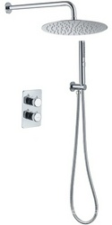 Смеситель-термостат д/душа, встр.в стену, со стац.верхн.душем d30см, кронштейн, лейка, держатель, шланг, встр.часть в компл., (цв.хром), Priority ZZ