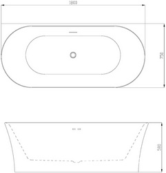 Ванна акриловая 1800X750X580, пристенная, в комплекте с сифоном и металлической рамой, цвет белый, ZZ