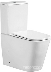 Унитаз-компакт напольный, безободковый, пристенный, крышка-сиденье с микролифтом в компл, цв. белый