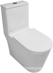 Унитаз моноблок с бачком, напольный, безободковый, смыв торнадо, крышка-сиденье с микролифт в комплекте, цв.белый