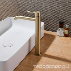 Смеситель для раковины, Высокий, без д/к, (цв.золото матовое),  ZZ Abber Wasser Kreis AF8111G