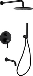 Душевая система встр.в стену: смес д/д, стац.верхний душ d25см., шланг, лейка, кронштейн, излив в компл., (цв.черный матовый), Wasser Kreis ZZ