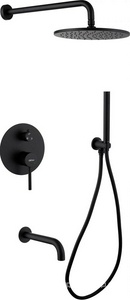 Душевая система встр.в стену: смес д/д, стац.верхний душ d25см., шланг, лейка, кронштейн, излив в компл., (цв.черный матовый),  ZZ Abber Wasser Kreis AF8117B