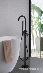 Смеситель для ванны, напольный, лейка, шланг, внутрен.часть в компл., (цв.черный матовый),  ZZ Abber Wasser Kreis AF8115BN