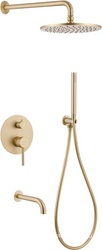 Душевая система встр.в стену: смес д/д, стац.верхний душ d25см., шланг, лейка, кронштейн, излив в компл., (цв.золото матовое), Wasser Kreis ZZ