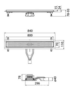 Душевой желоб 80 см, боковой слив D40/50, комбинированный затвор, перфорированная решетка, цв.матовое золото Iddis Универсал 975B8MG20DZ
