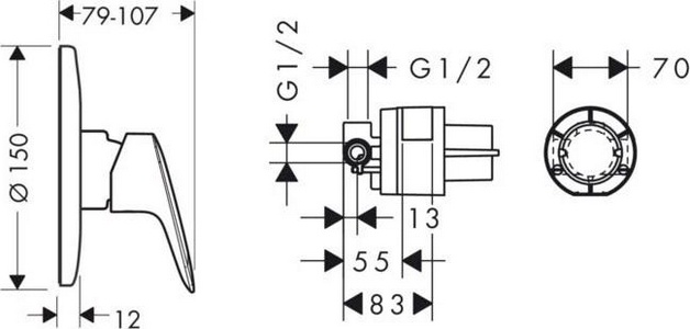 Смеситель для душа, встраиваемый в стену, круглая розетка, внешняя и скрытая часть в компл., (цв.хром), Lоgis ZZ Hansgrohe Logis 71666000