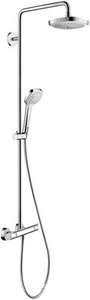 Смеситель для душа (термостат) со стационарным, поворотным верхним душем d180мм, ручной душ, шланг в компл., (цв. хром),  ZZ Hansgrohe Croma Select 27256400