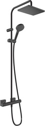 Смеситель для душа (термостат) со стационарным верхним душем 230х170мм, ручной душ,шланг в компл, (цв.мат.черный), Vernis Shape Showerpipe 230 1jet ZZ