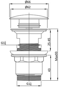 Донный клапан для сливного отверстия раковин/биде с переливом, нажимной Clic-Clac, G 1 1/4, (металл цв.хром), Vincea ZZ Vincea Универсал DPU-1B01CH