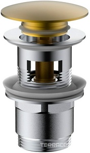 Донный клапан для сливного отверстия раковин/биде с переливом, нажимной Clic-Clac, G 1 1/4, (металл цв.браш.золото), Vincea ZZ Vincea Универсал DPU-1B01BG