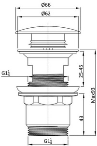 Донный клапан для сливного отверстия раковин/биде с переливом, нажимной Clic-Clac, G 1 1/4, (металл цв.вороненая сталь), Vincea ZZ Vincea Универсал DPU-1B01GM