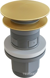 Донный клапан для сливного отверсия раковин/биде с переливом и без перелива, Push-Open, G 1 1/4, (крышка слива пластик цв.шлифованное золото),  Aqueduto RALO RAL0250