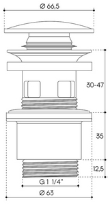 Донный клапан для сливного отверстия раковин/биде с переливом и без перелива, Push-Open, G 1 1/4, (крышка слива пластик цв.хром), Aqueduto  Aqueduto RALO RAL0200