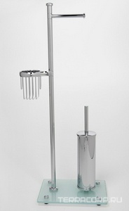 Напольная стойка, 2 держ. туалет. бумаги с крышкой и без крышки, ерш напольный металл, держатель освежителя, металл, матовое стекло ZZ Wasserkraft Универсал K-1264