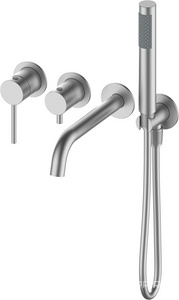 Смеситель для ванны с душевым гарнитуром, встраиваемый в стену, излив 195мм, (цв.брашированный никель), Y-LINE ZZ