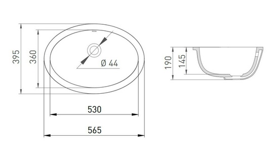 Раковина встраиваемая в столешн.снизу, овальная, 550х400хh135мм, без отв.д/смес, с переливом, (литой камень S-Sense матовая,цв.белый),  12 ZZ Salini Marea 1101209M
