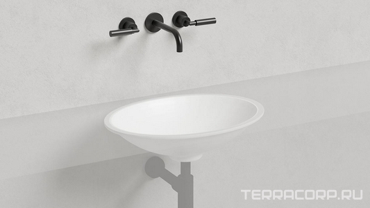 Раковина встраиваемая в столешн.снизу, овальная, 550х400хh135мм, без отв.д/смес, без перелива, (литой камень S-Stone матовая,цв.белый),  11 ZZ Salini Marea 1802211M