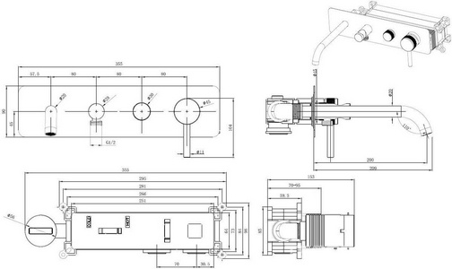 Смеситель для ванны, встраиваемый в стену, шланг, лейка, внутренняя часть в компл., (цв.браш.никель),  ZZ Allen Brau Priority 5.31A06-BN