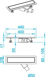 Дренажный канал  400мм, готов к-т, сифон d50мм, затвор сухой/гидро, (цв.черный), RGW SDR-31B ZZ RGW Универсал 47213140-04