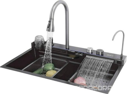 Мойка кух.многофункц.750x460xh230мм, смеситель, дозатор, кран для питьев.воды, сетка, емкость, сифон, крепеж. (нерж.сталь цв.черный),  ZZ Cerutti Spa Gloria 10022