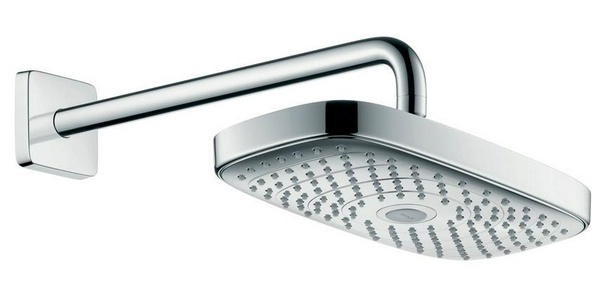 Верхний душ, лейка 300х160мм, стеновой кронштейн 390мм, с ргулир.углом наклона, 2 типа струи, (цв. хром),  300 2jet ZZ Hansgrohe Raindance Select E 27385000