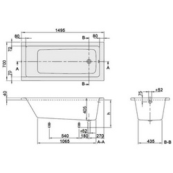Ванна 1500х700хh410мм, + ножки арт.U99740000, (акрил цв. 01 white), Targa Plus Solo ZZ