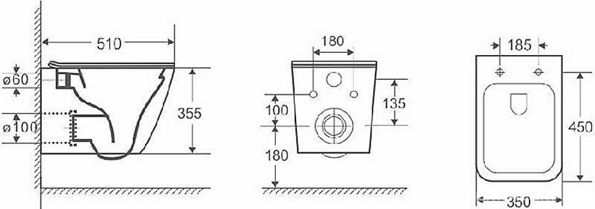 Унитаз подвесной, безободковый, 510х350х355мм, сиденье с микролифтом, крепеж в компл., (цв.черный матовый), MIMI Aria MB ZZ Cerutti Spa Mimi CT8920